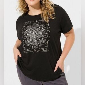 Women’s torrid 1 Black Silver Yin Yang Performance Cotton Active Tee 14 16 1X